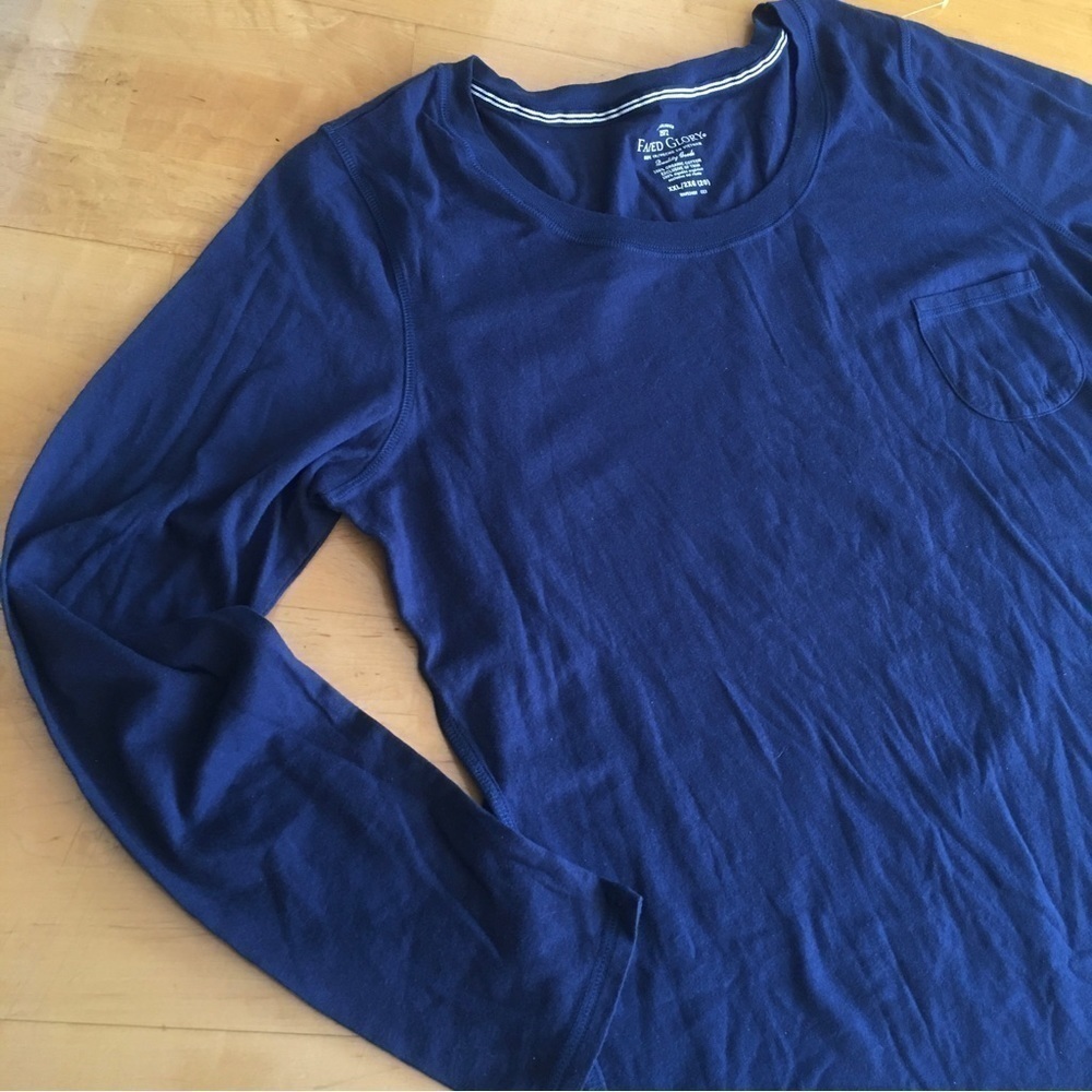 Faded Glory 100% Cotton Long Sleeve Tee, Navy Blue, Size XXL / 20